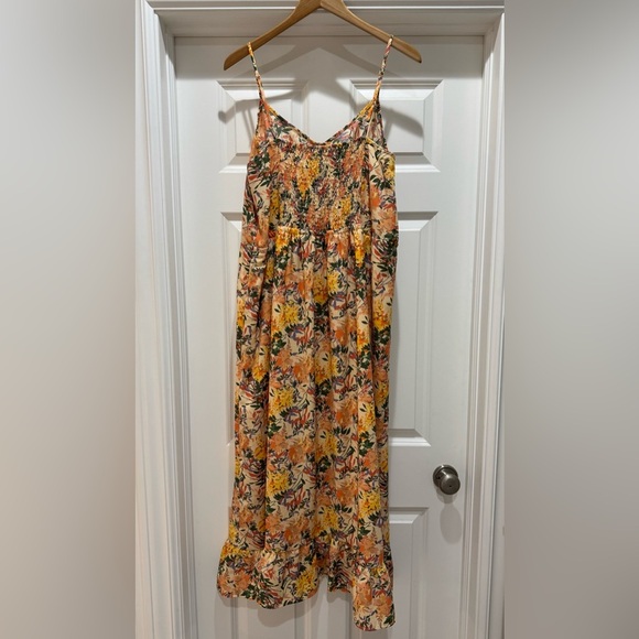 Ophelia Roe Drawstring Waist Smocked back Sundress Flounced Yellow Floral Sz XL - Picture 6 of 13
